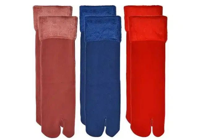 Velvet Winter Thumb Socks for Women & Girls (Multicolour, Set of 3)