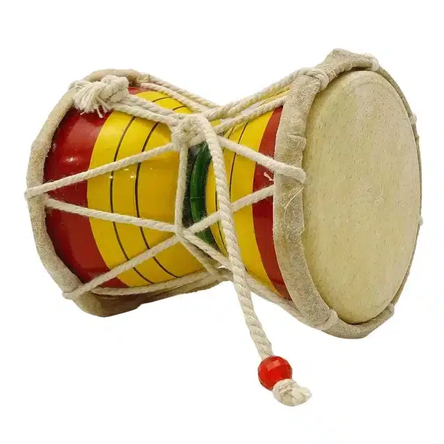 Wooden Kirtan Damru (Multicolor, 12x10 cm)