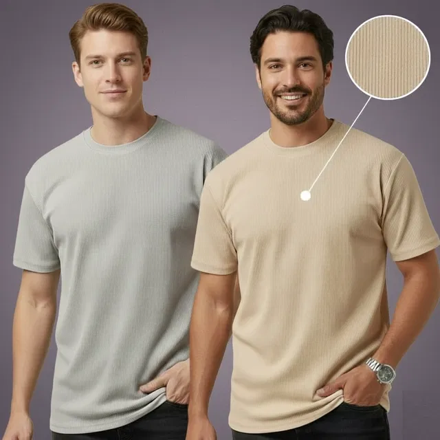 Polyester Round Neck T-shirt for Men, Multicolour, Pack of 2 (L)
