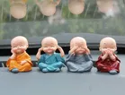 4 Pcs Marble Adorable Monks Showpiece for Car Dashboard 