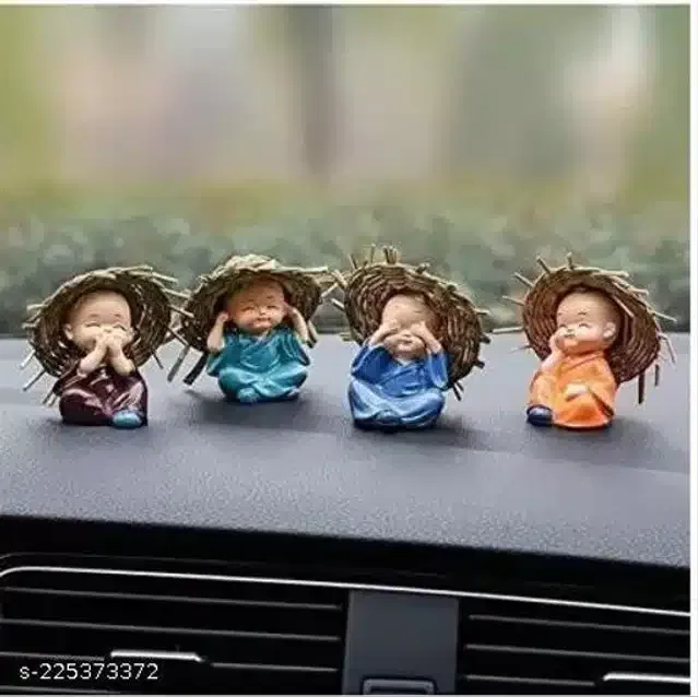 Baby Monk Buddha Car Dashboard Idol (Multicolor, Pack of 4)