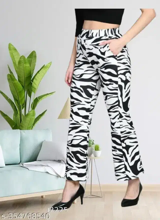 Cotton Blend Trouser for Women (White & Black, 28)