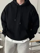 Round Neck Solid Hoodie for Men 