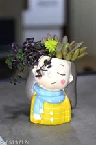 Ceramic Decorative Cute Girl Plant Holder for Home Decor 