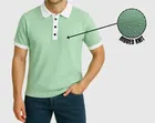 Cotton Blend Colorblocked Polo Neck T-Shirt for Men, Green 