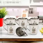 LEROYAL Stainless Steel Coffee Design Cup [Pack of 6, Silver]