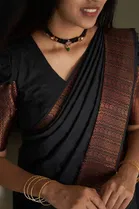 Litchi Silk Zari Woven Saree for Women, Black 