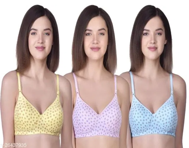 Cotton Blend Printed Padded Bra for Women (Multicolor, 34B) (Pack of 3)
