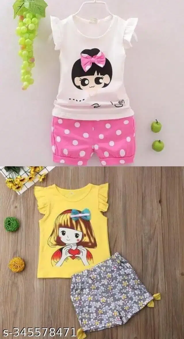 Hosiery Cotton Sleeveless Top & Bottom Clothing Set for Girls (Multicolor, 6-9 Months) (Set of 2)