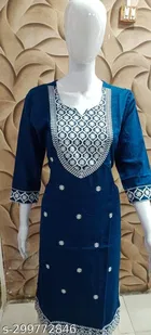 Rayon Slub Embroidered Kurti for Women 