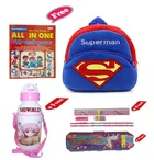 Combo of Kids Cartoon Bag Backpack, All In One Book, Water Bottle & Gift Set Geometry Set 