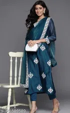 Rayon Embroidered Kurta with Pant & Dupatta for Women 