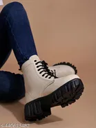Shoetopia Solid Synthetic Boots Cream 