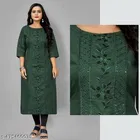 Solid Cotton Blend A-line Kurti for Women 