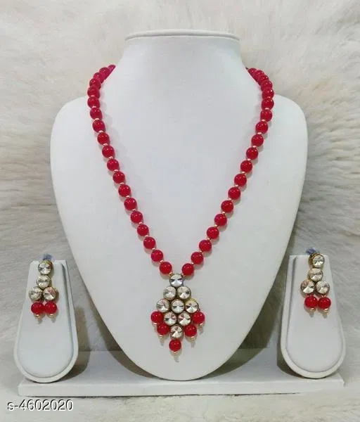 Women'S Alloy Gold Plated Jewellery Set, Red