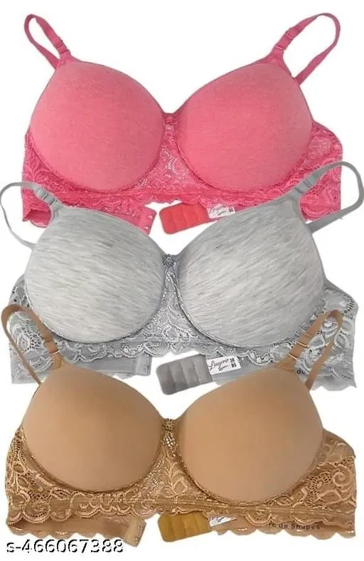 Cotton Blend Bra for Women, Multicolour, Pack of 3 (38B)