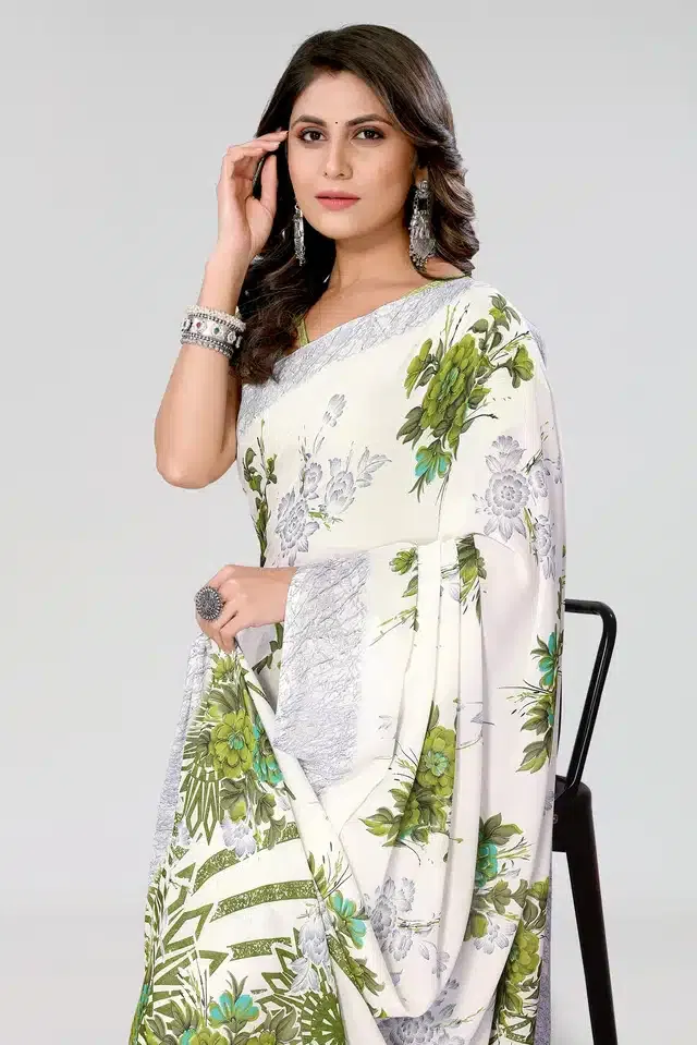 Georgette Printed Saree for Women (Green, 6 m)