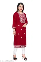 Rayon Slub Embroidered Kurta with Pant for Women 