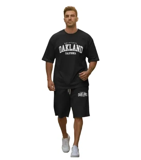 Polyester Printed Co-Ord Set for Men, Black (M)