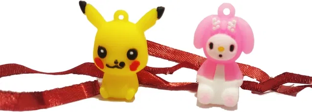 Plastic Pikachu Doll Eraser Rakhi for Kids (Multicolor, Pack of 2)