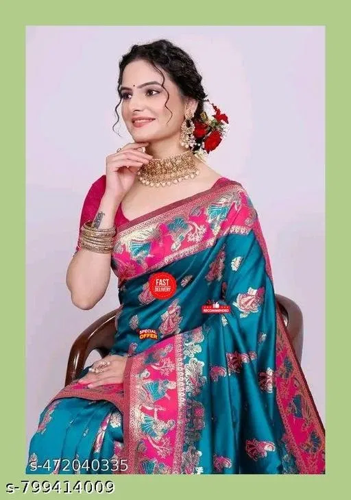 Kanjeevaram Saree for Women (Blue, Free Size)