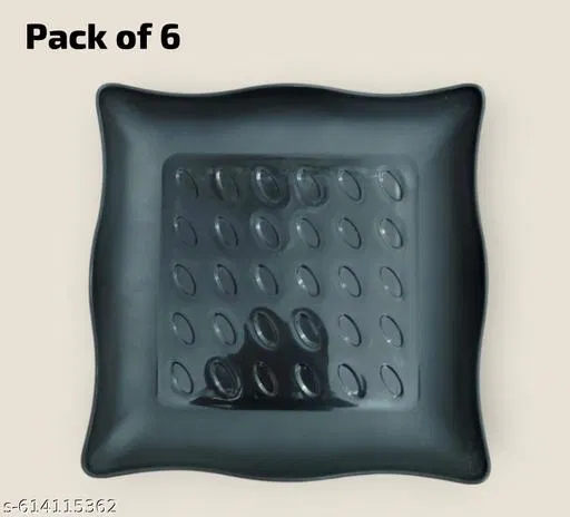 Plastic Plates for Kitchen, Black, Pack of 6