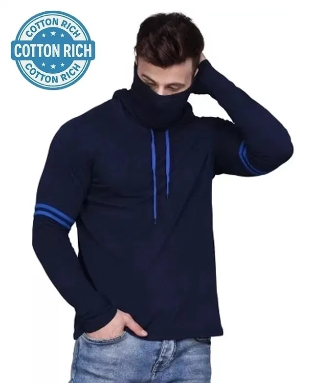 Mask Hooded T-Shirt for Men (Blue, M)