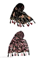 Chiffon Scarves for Women, Black, Pack of 2