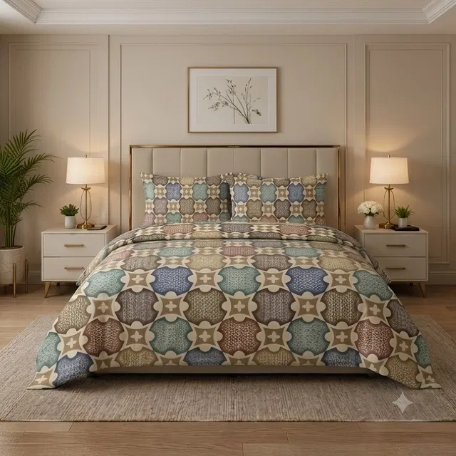 Simple Home 120TC Geometry Queen Bedsheet 88x96inch
