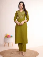 Jacquard Embroidered Kurta with Pant for Women 