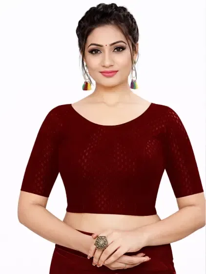 Readymade Stretchable Polyester Blouses for Women ,Wine (L)