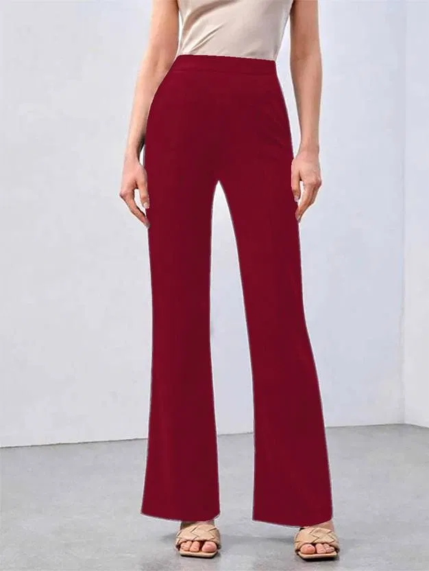 Poly Spandex Bell Bottoms Trouser / Pant for Women (Maroon, S)