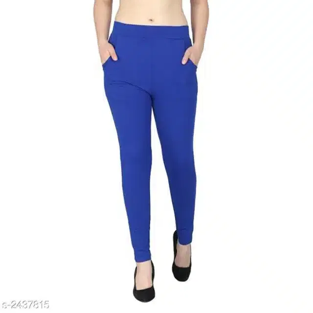 Cotton Lycra Trouser for Women (Blue, XL)