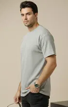 Polyester Round Neck T-shirt for Men, Grey 