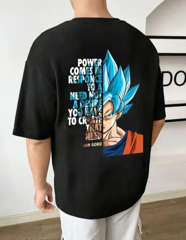 Round Neck Printed Oversized T-Shirt for Men (Black, XL)