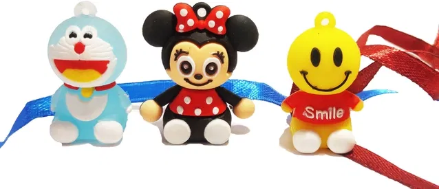 Kids Dora Micky Smiley Eraser Rakhi, Pack of 3 (Multicolor, Free)