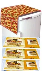 Knit Printed Fridge 3 Pcs Mat with Top Cover 