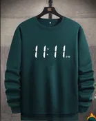 Fleece Printed Sweatshirt for Men, Bottle Green 