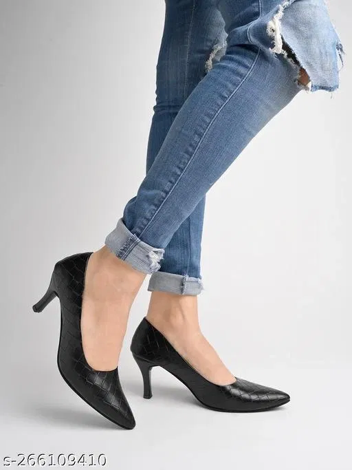 Pointed Toe Pumps for Women (Black, IND-2)