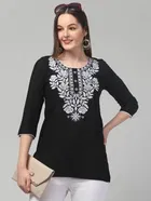 Gullab Design Cotton Embroidery Kurti For Women (Black) Size (L)