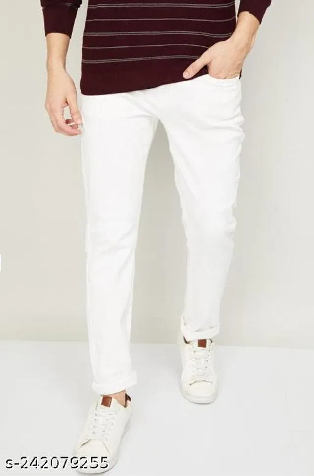 Denim Slim Fit Jeans for Men (White, 28)