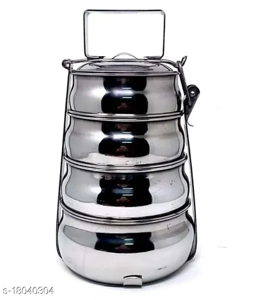 Leroyal Steel 4 Tier handi Lunch Box (Silver)