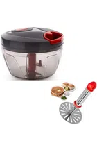 Plastic Manual Chopper (500 ml) with Masher (Multicolor, Set of 2)