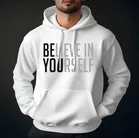 Fleece Printed Hoodie for Men, White (L)