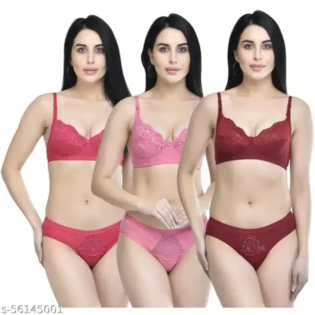 Polycotton Lingerie Set for Women (Multicolor , 30B) (Pack of 3)