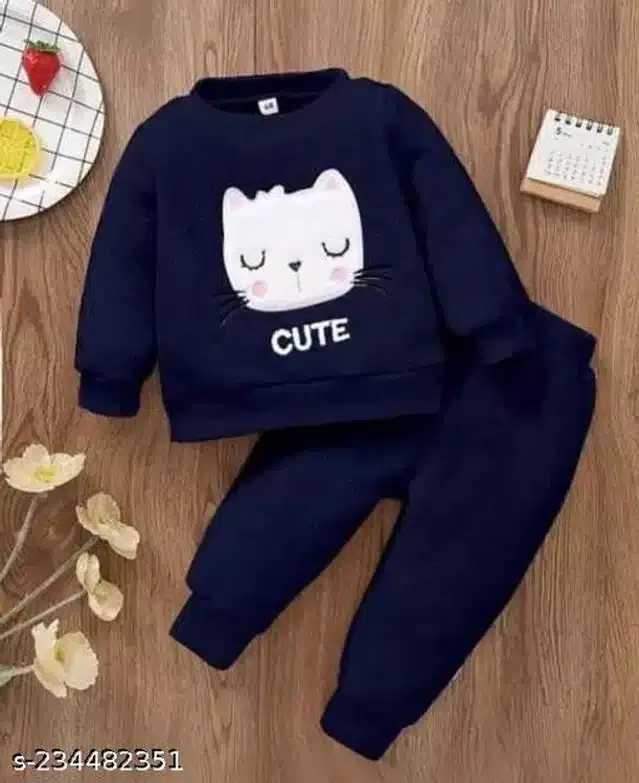 Hosiery Cotton Full Sleeves T-Shirt with Pant Clothing Set for Kids (Navy Blue, 1-2 Years)