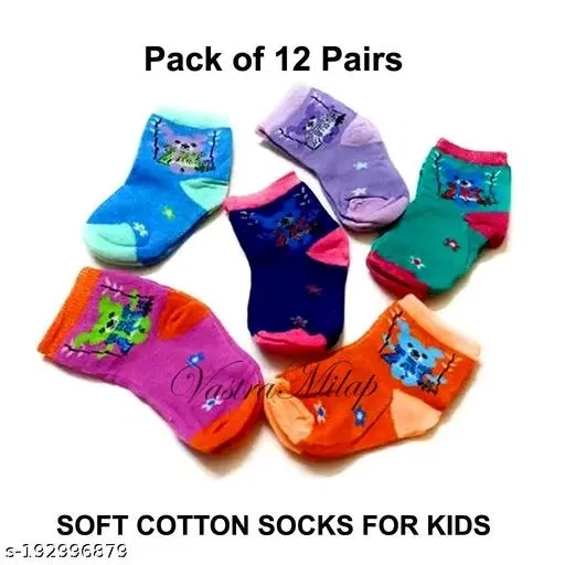 Cotton Socks for Kids (Multicolor, 11-12 Years) (Set of 12)