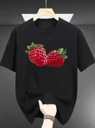 Polyester Printed Half Sleeves T-Shirts For Men, Black 