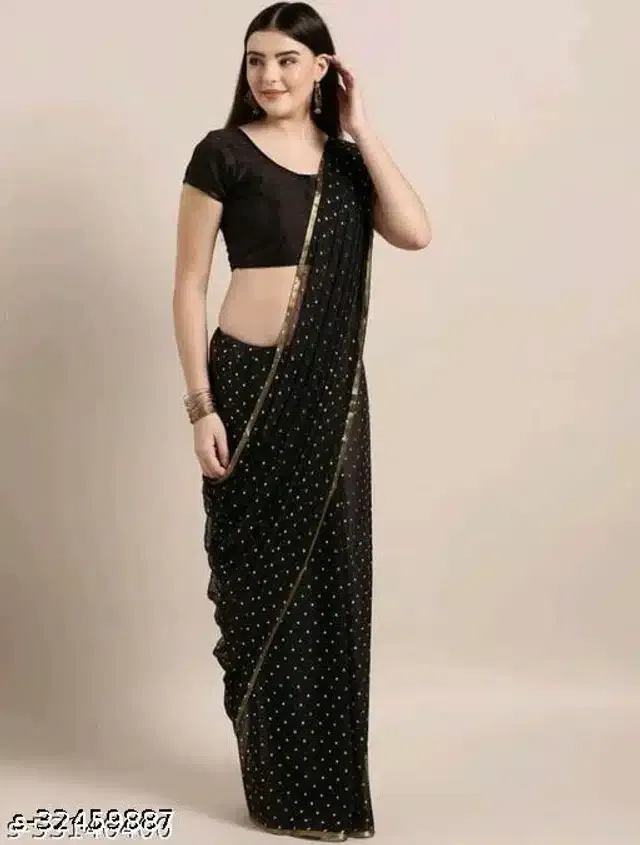 Georgette Printed Saree for Women (Black, 6.3 m)