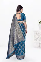 Jacquard Woven Design Saree for Women, Teal 